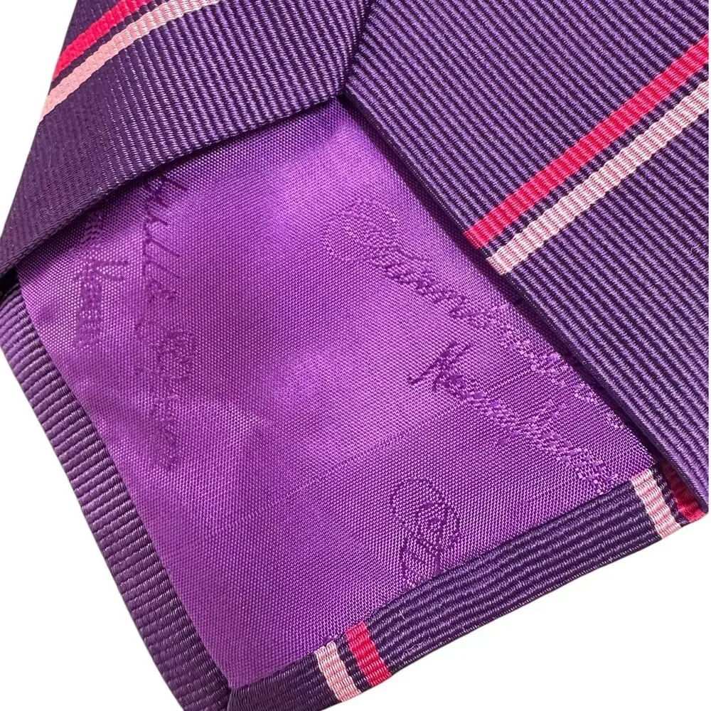 Turnbull & Asser Neiman Marcus Silk Tie Purple Pink Striped Handmade England NWT